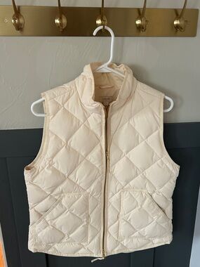 J. Crew Cream Quilted Puffer Vest with Gold Zipper